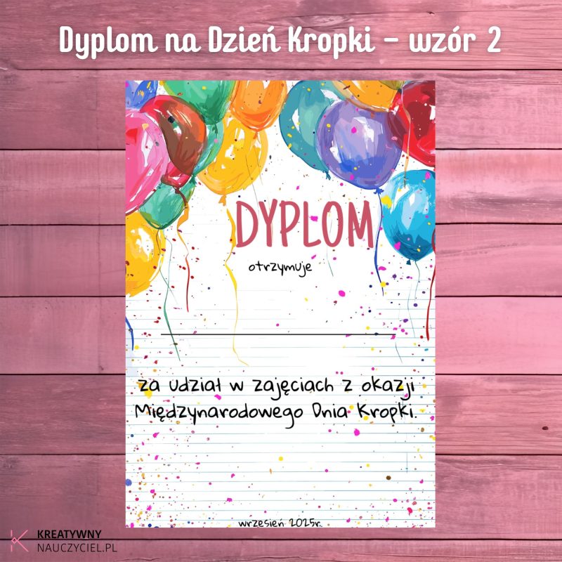 Dyplom na Dzień Kropki - wzór 2