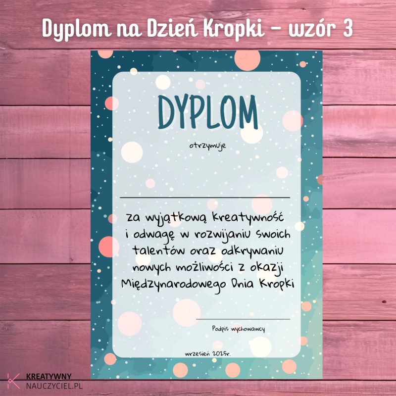 Dyplom na Dzień Kropki - wzór 3