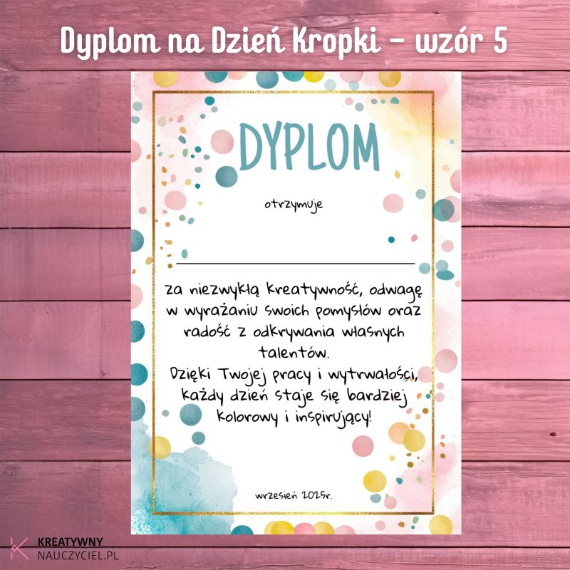 Dyplom na Dzień Kropki - wzór 5