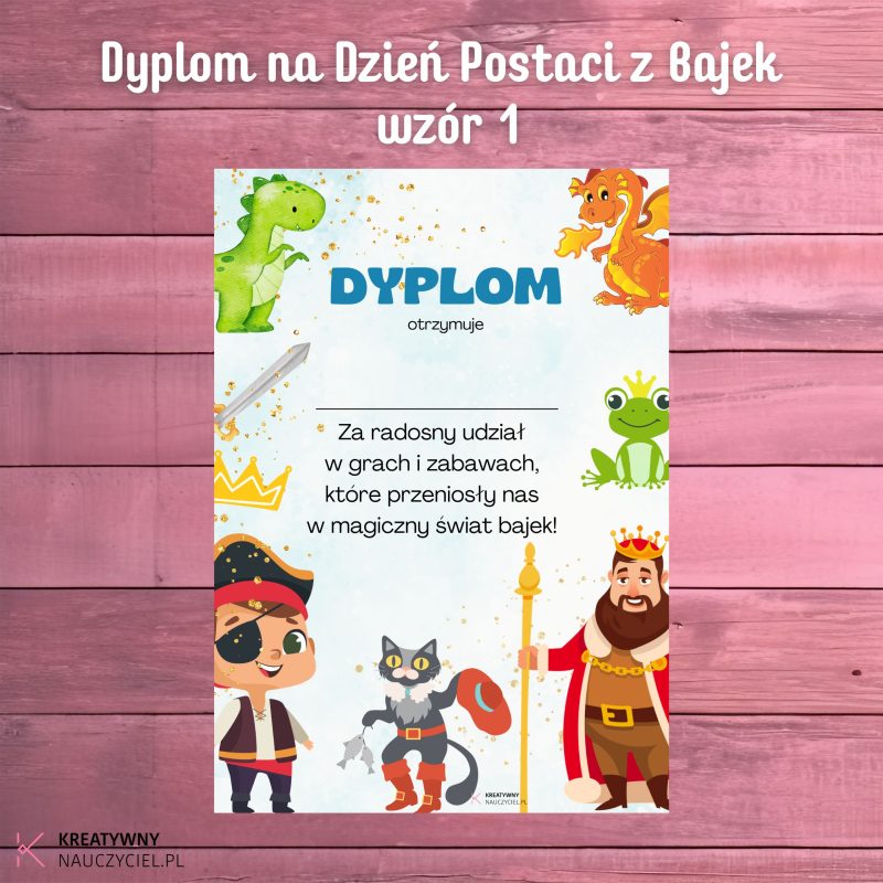 Dyplom na Dzień Postaci z Bajek - wzór 1