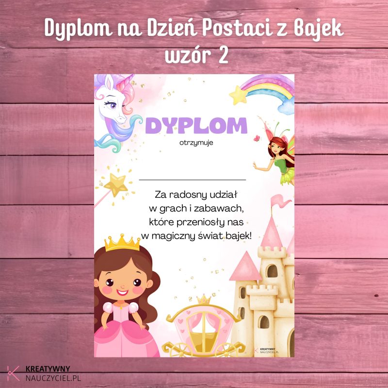Dyplom na Dzień Postaci z Bajek - wzór 2