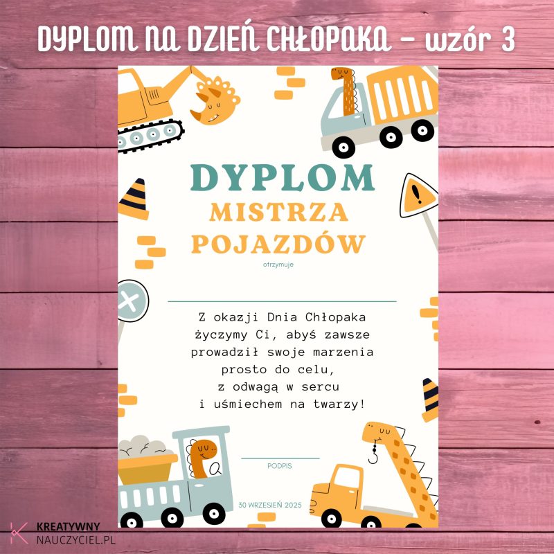 Dyplom na Dzień Chłopaka - wzór 3