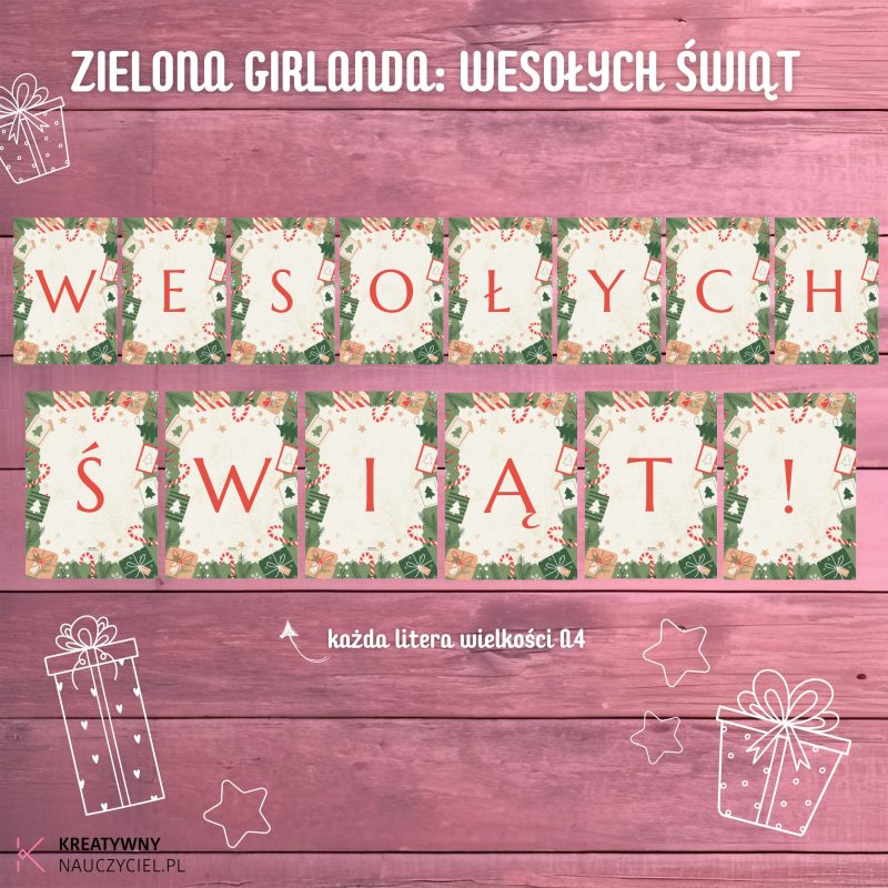 Zielona girlanda „Wesołych Świąt”