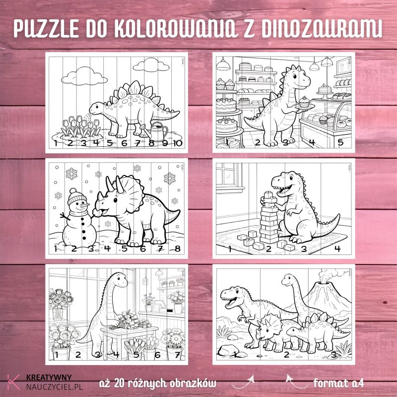 Puzzle do kolorowania z Dinozaurami