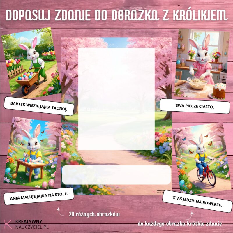 Dopasuj zdanie do obrazka z króliczkiem