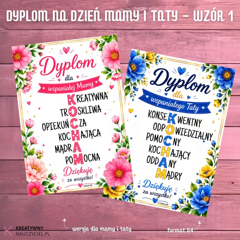 Dyplom na Dzień Mamy i Taty - wzór 1