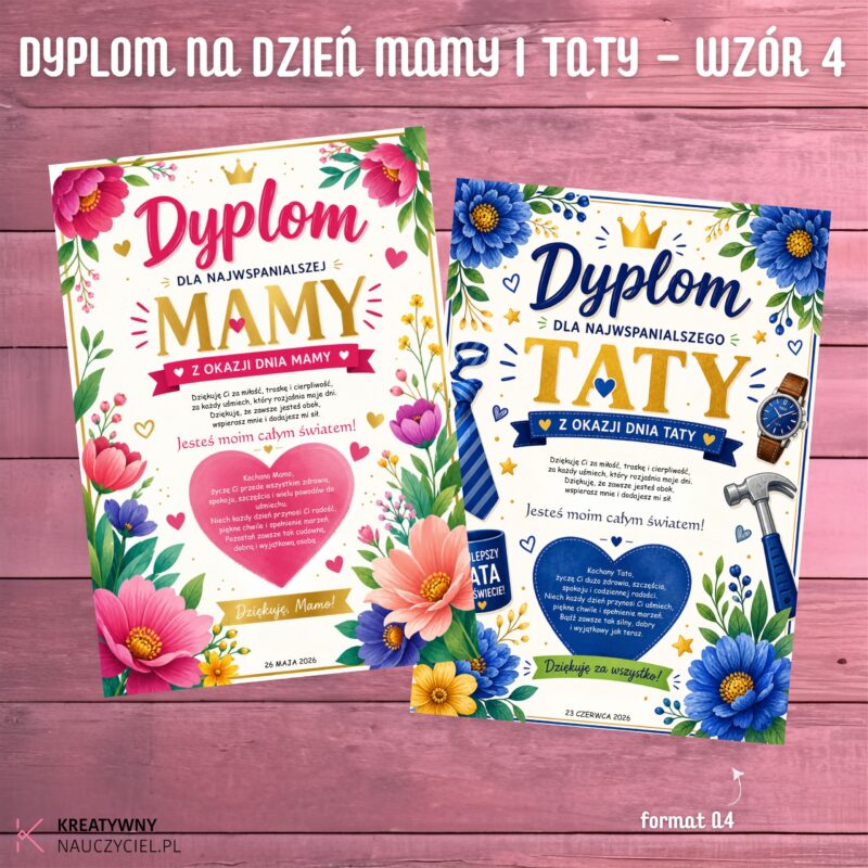 Dyplom na Dzień Mamy i Taty – Wzór 4