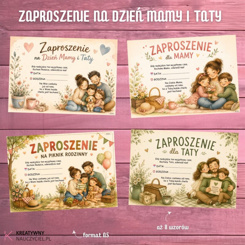 Zaproszenia na Dzień Mamy i Taty