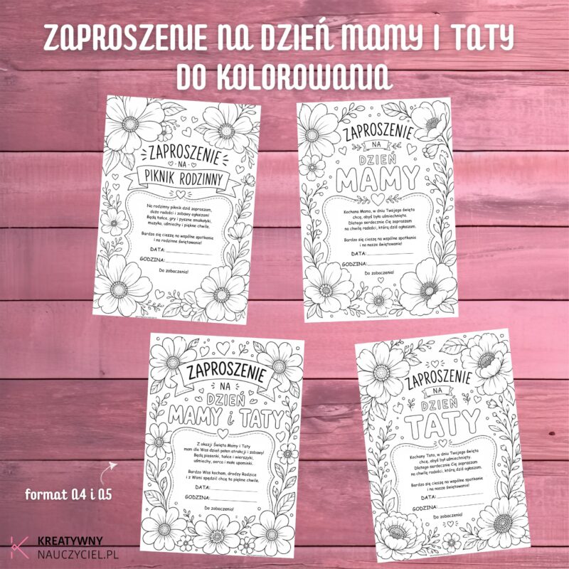 Zaproszenie na Dzień Mamy i Taty do kolorowania