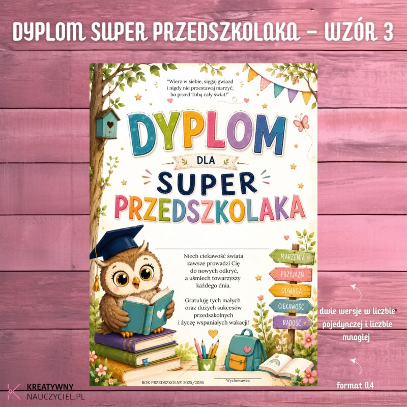 Dyplom super przedszkolaka - wzór 3