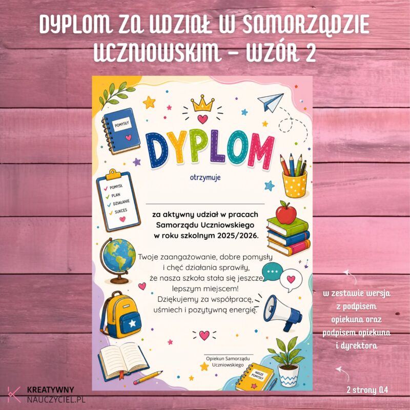 Dyplom za udział w Samorządzie Uczniowskim - wzór 2