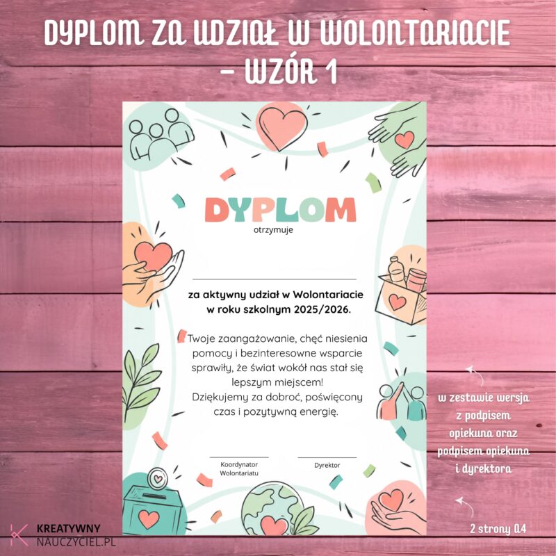 Dyplom za udział w Wolontariacie - wzór 1