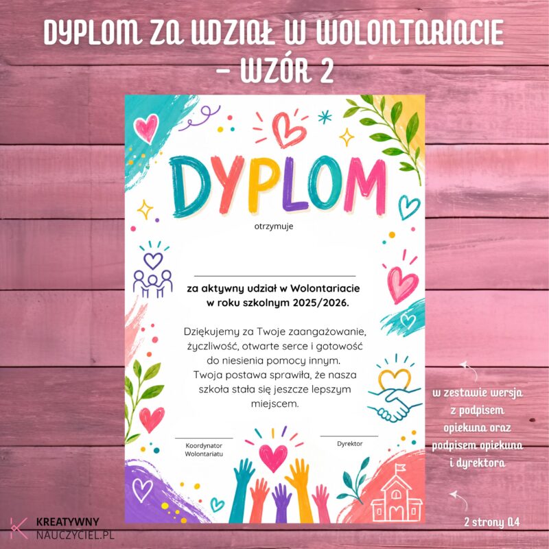 Dyplom za udział w Wolontariacie - wzór 2